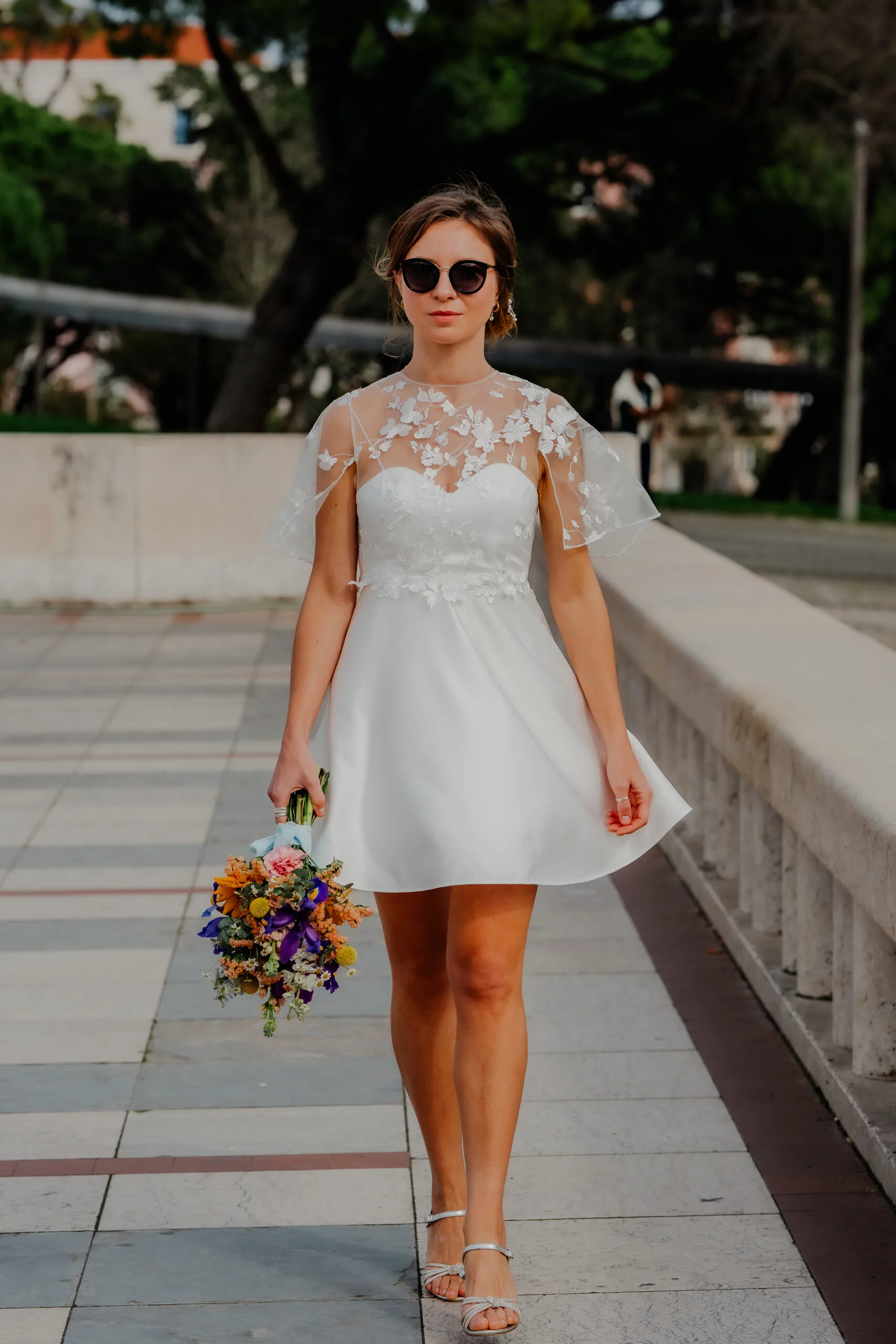 Robe de mariée en satin-Robe courte-Top en dentelle-Bustier amovible-Robe modulable